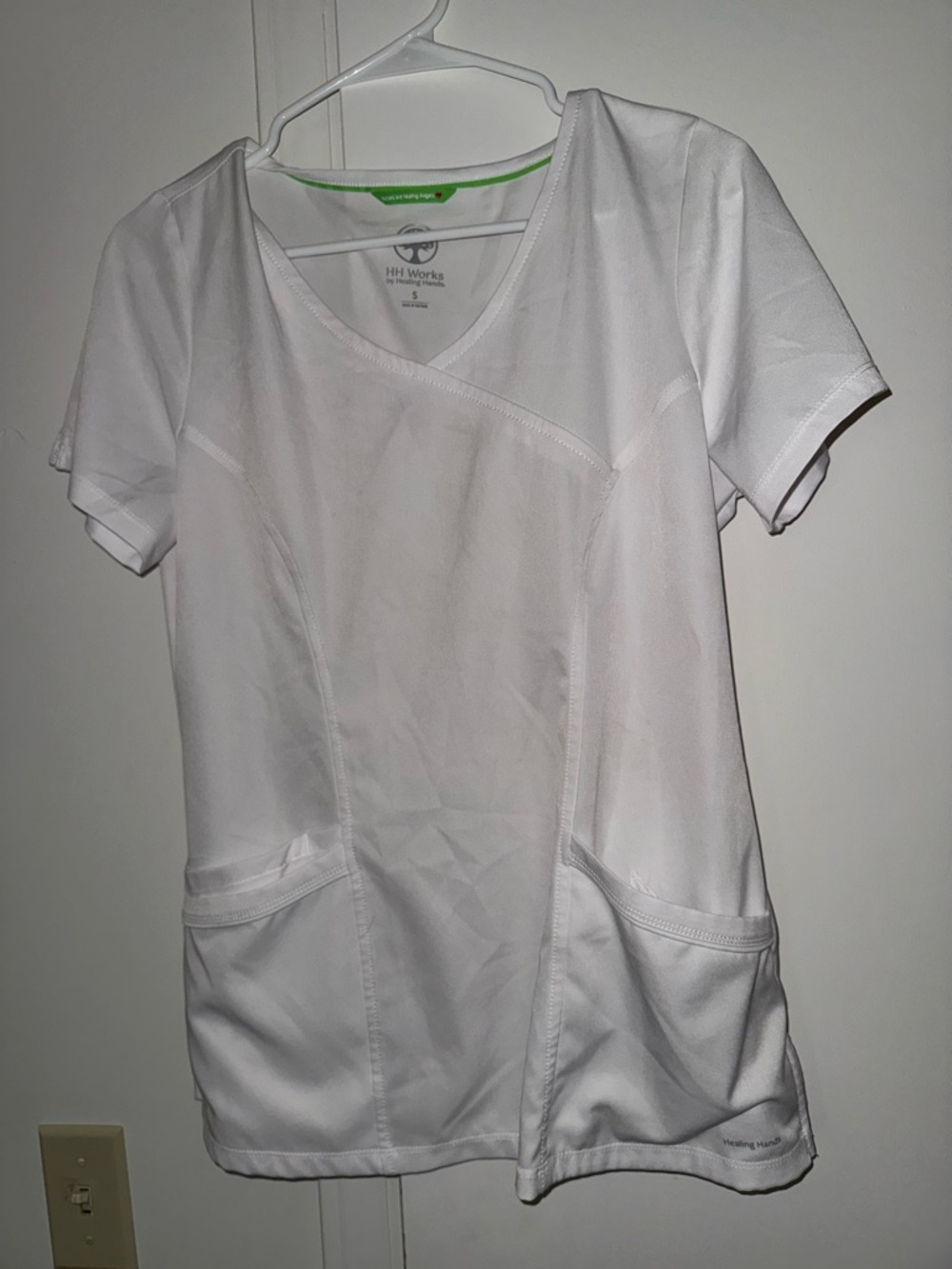 Healing Hands white  V-Neck Scrub Top